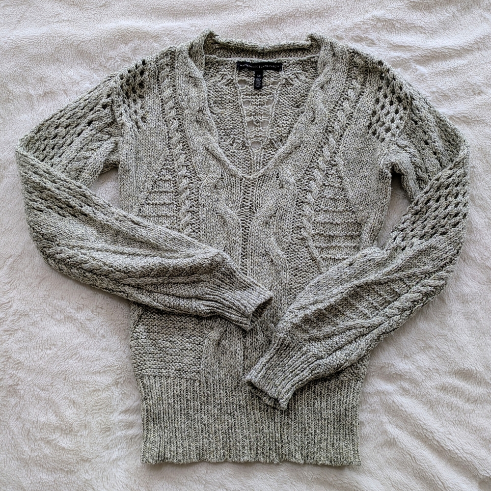 White House Black Market Light Green V-Neck Spring Cotton-Blend Sweater Size XS